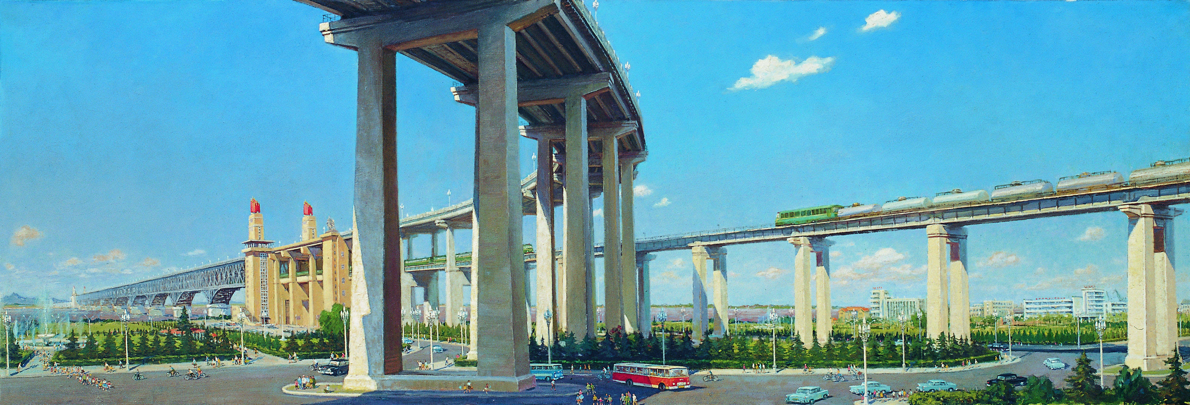 06 馮健親《一橋飛架（南京長江大橋）》布面油彩 240×80 1974.jpg